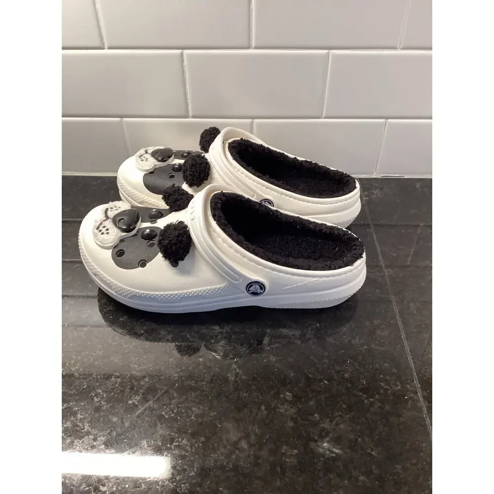 Crocs JUNIORS Classic Lined Super Cute Panda‎ Bear Clog Shoes Black White Size 5